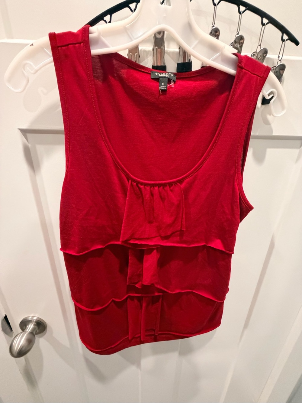 Talbots Tank Top Womens Medium Red Tiered Ruffle Sleeveless Scoop Neck